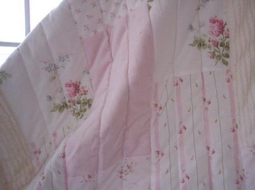 King Chenille Velvet Pink Roses Patchwork Comforter