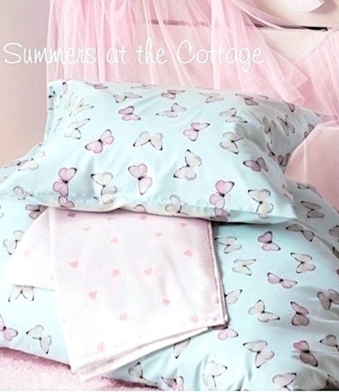 BUTTERFLY DREAMS AQUA SKY BLUE PINK BUTTERFLIES TWIN DUVET COMFORTER COVER SET