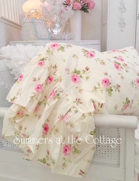 Buttercup Yellow Pink Roses Ruffle Pillow Sham Pillowcases Shabby