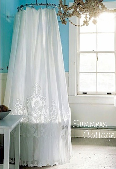 French Lace Netting Ruffle Shower Curtain, Ruffle Shower Curtain Anthropologie
