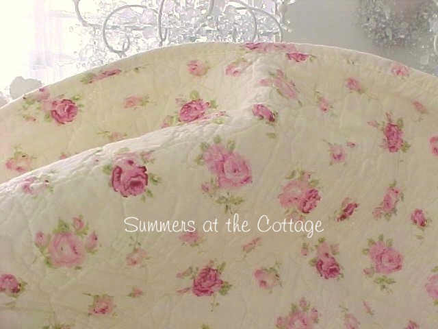 shabby cottage chic pink roses rosebud quilt pillow shams butter rosebud sheets