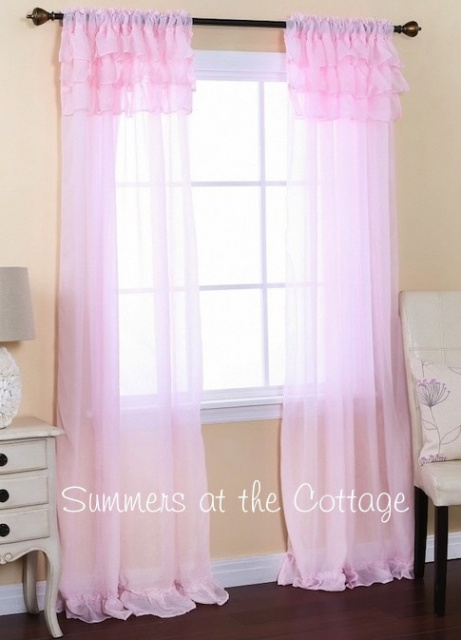 Shabby Romantic Chic Sheer Ruffles Curtain Drapes Pink Or White