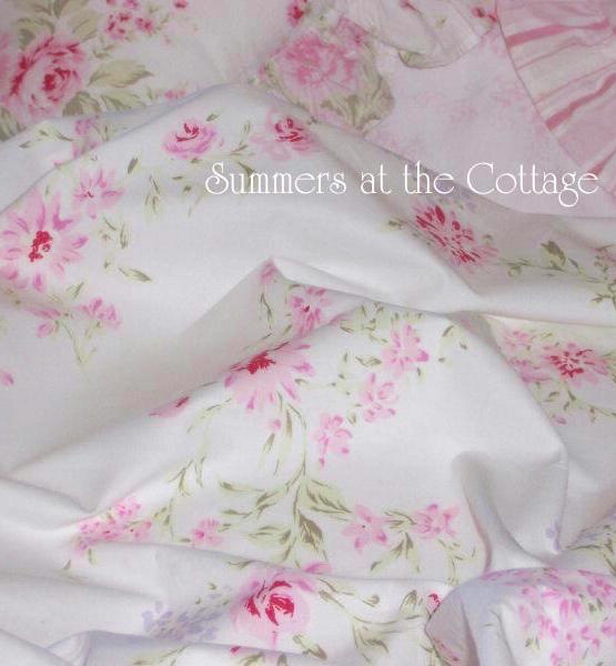 Shabby Cottage Chic Wildflower Pink Roses Twin Duvet Cover