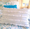 BELLA BLUE PINK ROSES SHABBY COTTAGE CHIC PETTICOAT RUFFLES QUILT SET