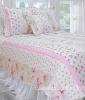 QUEEN FRENCH COTTAGE PINK PEONY ROSES PATCHWORK SCALLOP EDGE QUILT