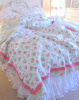 SHABBY BEACH COTTAGE CHIC PINK SWEET DREAM ROSES RAG RUFFLE TWIN QUILT SET