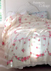VINTAGE ROSES BEDSPREAD PINK ROSE SWAGS GARLANDS SILKY CREAMY YELLOW