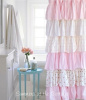 COTTAGE COLORS RUFFLE SHOWER CURTAIN PINK ROSES