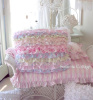 SHABBY COTTAGE COLORS CHIC PETTICOAT RUFFLE PILLOW SHAM PINK ROSES BEACH BLUE