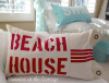 BEACH HOUSE PILLOW RED LETTERS COASTAL LIVING CABANA COTTAGE STRIPES