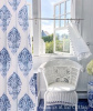 ANTIQUED BLUE SEASIDE COTTAGE HAND PAINTED DESIGN FABRIC SHOWER CURTAIN