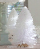 SNOW COVERED WHITE FLOCKED GLITTERY SPARKLES BOTTLE BRUSH CHRISTMAS TREE SHABBY COTTAGE CHIC