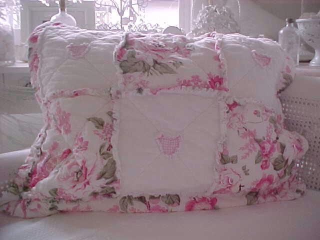 PINK PEONY ROSES RAG QUILT PILLOW SHAM