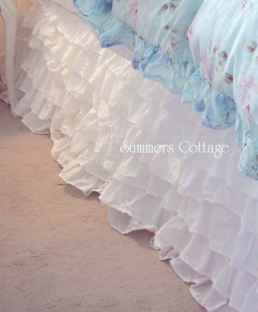 DREAMY WHITE COTTON RUFFLES SHABBY COTTAGE CHIC BED SKIRT QUEEN