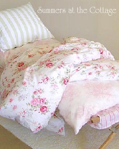 RARE SHABBY CHIC RACHEL ASHWELL COT BED COVER COTTON POPLIN SERENITY PINK ROSES
