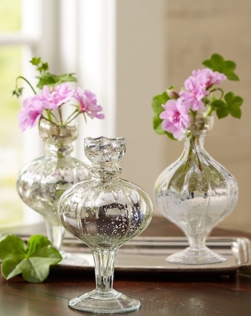 SHABBY ELEGANT HANDCRAFTED SILVER MERCURY GLASS CHIC BUD VASES