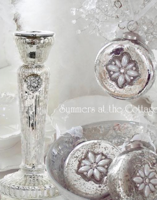 Shabby MERCURY GLASS RHINESTONES Chic CANDLE HOLDER