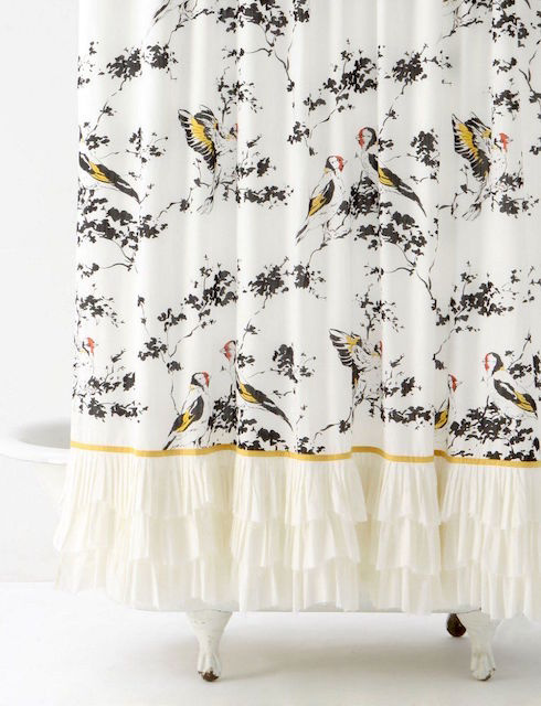 ANTHROPOLOGIE ADORABLE RUFFLED COTTON SHOWER CURTAIN
