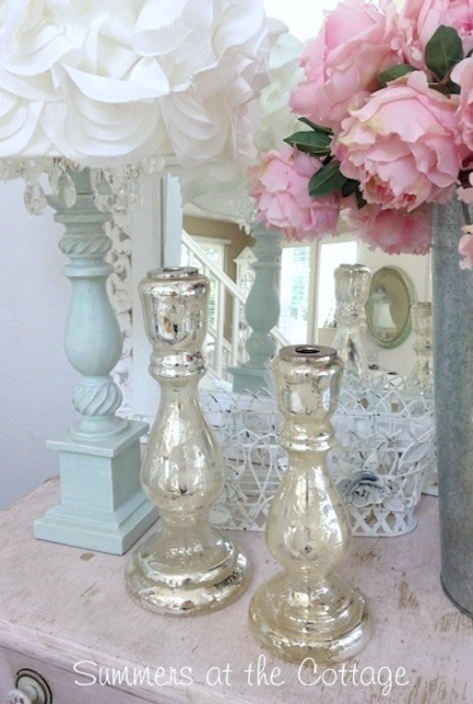CHAMPAGNE MERCURY GLASS CANDLE HOLDER FRENCH COUNTRY SHABBY COTTAGE CHIC