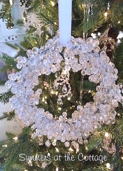 SHABBY CRYSTAL CLEAR SHINY SPARKLES BRIGHT BEADED CHIC HOLIDAY CHRISTMAS GARLAND WREATH