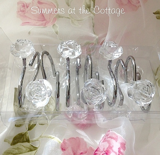 Chic Shower Curtain Hooks Set, Clear Crystal Shower Curtain Hooks