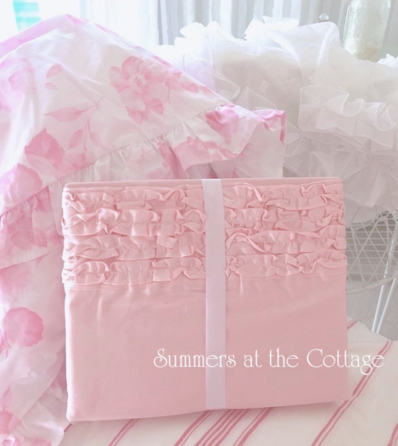 SHABBY COTTAGE CHIC DARLING PINK RUFFLED SHEET SET