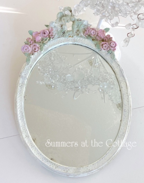 RARE 1930s VINTAGE BARBOLA MIRROR PINK ROSES SHABBY COTTAGE CHIC
