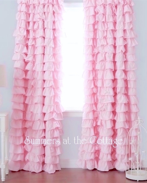 PRETTY RUFFLES DRAPE SET BABY PINK RUFFLED CURTAIN DRAPES