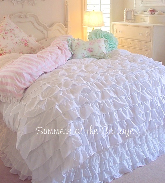 White Ruffles Comforter Set, White Ruffle King Bedspread