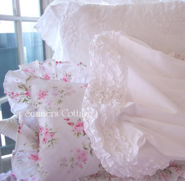 SHABBY WHITE RUFFLED SHEET SET SHABBY COTTAGE CHIC