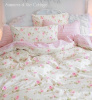 PINK ROSES CABANA STRIPES SOFT YELLOW DUVET COMFORTER COVER SET