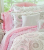 DOVE GRAY CIRCLES OF LOVE PINK RUFFLES QUILT SET