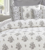 FARMHOUSE GRAY WHITE VINTAGE ROSES FLOWER BASKETS QUILT SET - QUEEN