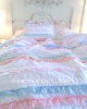 SHABBY COTTAGE COLORS CHIC PETTICOAT RUFFLES ROSES QUILT SET
