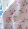 VINTAGE VICTORIAN PINK ROSES CABANA STRIPES WHITE THROW QUILT