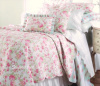 SUMMERS COTTAGE PINK PEONY VINTAGE ROSES WHITE REVERSIBLE AQUA QUILT SET