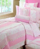 SHABBY COTTAGE CHIC PINK TOILE ROSES & RUFFLES SWEET ABIGAIL TWIN or FULL / QUEEN QUILT SET