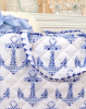 COASTAL BEACH QUILT BLUE YACHT CLUB ANCHORS ON WHITE - FREE BEACH BAG