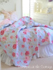 TIFFANY ICE BLUE COTTAGE PINK ROSES CABANA STRIPE QUEEN BEDDING QUILT SET