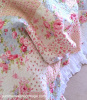 SHABBY PINK ROSES COTTAGE BLUE PATCHWORK CHIC QUILT SET - QUEEN or KING