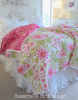 WALKING ON SUNSHINE BEDDING PINK YELLOW ORANGE COTTAGE GREEN QUEEN QUILT SET