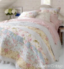 COTTAGE CHIC SUMMER YELLOW PINK ROSES BLUE FLOWERS QUEEN QUILT & PILLOW SHAM