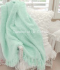 SHABBY COTTAGE AQUA THROW BLANKET CHIC FRINGE COZY FOR WHITE WICKER OVERSTUFFED CHAIR