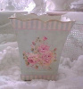 SHABBY BEACH COTTAGE BLUE PINK ROSES TIN BASKET CAN CHIC