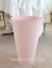PINK ENAMELWARE SCALLOPED EDGE FLOWER POT WASTE BASKET
