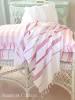 CLASSIC VINTAGE RED STRIPES ON WHITE COTTON BEACH OR BATH TOWEL