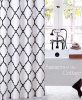BLACK QUATREFOIL HARMONY DESIGN ON WHITE FABRIC SHOWER CURTAIN