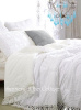 WHITE VINTAGE ROSES CHENILLE COMFORTER PILLOW SHAMS FRINGE KING