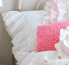 WHITE FRENCH RUFFLE ROSES LACE WHISPER OF PINK RIBBON PILLOWCASE