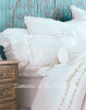 SHABBY ROMANTIC CHIC WHITE COTTON DOUBLE RUFFLES SHEET SET